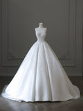 Princess Bridal Dress Ball Gown Strapless Sleeveless Satin White Lace Wedding Dresses Elegant Bridal Gowns HZ1214