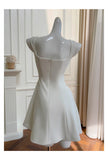 Cute A line Square Neck Short White Formal 8th Grade Homecoming Dresses Summer Middle School Hoco Dress Homecoming Outfits HZ1214