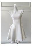 Cute A line Square Neck Short White Formal 8th Grade Homecoming Dresses Summer Middle School Hoco Dress Homecoming Outfits HZ1214
