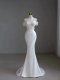 Unique Bridal Gown Mermaid Off The Shoulder Satin Short Sleeves Wedding Dresses Elegant Bridal Gowns HZ1214