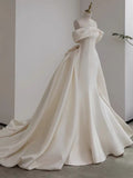 Unique Bridal Gown Mermaid Off The Shoulder Satin Short Sleeves Pleated Wedding Dresses Elegant Bridal Gowns HZ1214