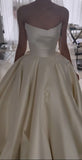 Princess Bridal Dress Ball Gown Strapless Sleeveless Satin White Wedding Dresses Pretty Bridal Gowns HZ1214