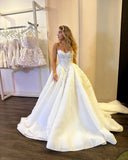 Princess Bridal Dress Ball Gown Sweetheart Sleeveless Satin White Lace Wedding Dresses Pretty Bridal Gowns HZ1214