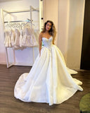 Princess Bridal Dress Ball Gown Sweetheart Sleeveless Satin White Lace Wedding Dresses Pretty Bridal Gowns HZ1214