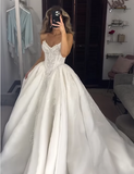 Princess Bridal Dress Ball Gown Sweetheart Sleeveless Satin White Lace Wedding Dresses Pretty Bridal Gowns HZ1214