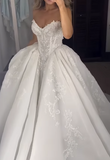 Princess Bridal Dress Ball Gown Sweetheart Sleeveless Satin White Lace Wedding Dresses Pretty Bridal Gowns HZ1214