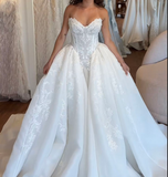 Princess Bridal Dress Ball Gown Sweetheart Sleeveless Satin White Lace Wedding Dresses Pretty Bridal Gowns HZ1214