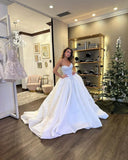 Princess Bridal Dress Ball Gown Sweetheart Sleeveless Satin White Lace Wedding Dresses Pretty Bridal Gowns HZ1214