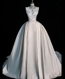 Princess Bridal Dress Ball Gown Sweetheart Sleeveless Satin White Wedding Dresses Pretty Bridal Gowns HZ1214