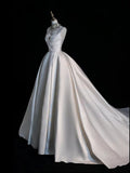 Princess Bridal Dress Ball Gown Sweetheart Sleeveless Satin White Wedding Dresses Pretty Bridal Gowns HZ1214