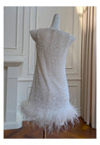 Cute A line Scoop Neck Short White Sequin Formal 8th Grade Homecoming Dresses Summer Middle School Hoco Dress Homecoming Outfits HZ1214