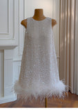 Cute A line Scoop Neck Short White Sequin Formal 8th Grade Homecoming Dresses Summer Middle School Hoco Dress Homecoming Outfits HZ1214