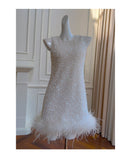 Cute A line Scoop Neck Short White Sequin Formal 8th Grade Homecoming Dresses Summer Middle School Hoco Dress Homecoming Outfits HZ1214