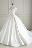 Timeless Bridal Gown Ball Gown Off The Shoulder White Satin Long Wedding Dresses Elegant Bridal Gowns HZ1214