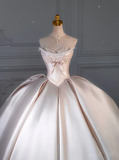 Princess Bridal Dress Ball Gown Sweetheart Sleeveless Satin Light Pink Wedding Dresses Pretty Bridal Gowns HZ1214