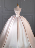 Princess Bridal Dress Ball Gown Sweetheart Sleeveless Satin Light Pink Wedding Dresses Pretty Bridal Gowns HZ1214