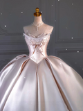 Princess Bridal Dress Ball Gown Sweetheart Sleeveless Satin Light Pink Wedding Dresses Pretty Bridal Gowns HZ1214