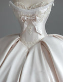 Princess Bridal Dress Ball Gown Sweetheart Sleeveless Satin Light Pink Wedding Dresses Pretty Bridal Gowns HZ1214