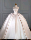 Princess Bridal Dress Ball Gown Sweetheart Sleeveless Satin Light Pink Wedding Dresses Pretty Bridal Gowns HZ1214