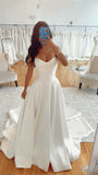 Unique Bridal Gown A Line Sweetheart Neck Satin Sleeveless Pleated Wedding Dresses Modest Bridal Gowns HZ1214