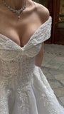 Timeless Bridal Gown Ball Gown Off The Shoulder White Lace Appliques Long Wedding Dresses Elegant Bridal Gowns HZ1214