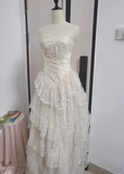 Princess Bridal Dress Ball Gown Strapless Sleeveless Lace White Appliques Wedding Dresses Pretty Bridal Gowns HZ1214