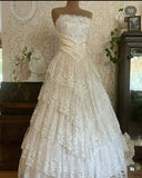 Princess Bridal Dress Ball Gown Strapless Sleeveless Lace White Appliques Wedding Dresses Pretty Bridal Gowns HZ1214