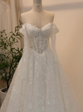 Timeless Bridal Gown Ball Gown Off The Shoulder White Lace Appliques Long Sleeves Wedding Dresses Elegant Bridal Gowns HZ1214