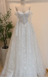 Timeless Bridal Gown Ball Gown Off The Shoulder White Lace Appliques Long Sleeves Wedding Dresses Elegant Bridal Gowns HZ1214