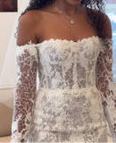 Timeless Bridal Gown Mermaid Off The Shoulder White Lace Long Sleeves Wedding Dresses Elegant Bridal Gowns HZ1214