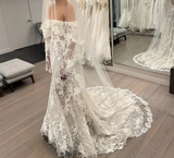 Timeless Bridal Gown Mermaid Off The Shoulder White Lace Long Sleeves Wedding Dresses Elegant Bridal Gowns HZ1214