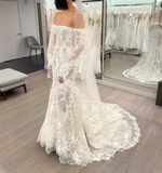 Timeless Bridal Gown Mermaid Off The Shoulder White Lace Long Sleeves Wedding Dresses Elegant Bridal Gowns HZ1214
