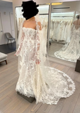 Timeless Bridal Gown Mermaid Off The Shoulder White Lace Long Sleeves Wedding Dresses Elegant Bridal Gowns HZ1214