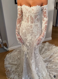 Timeless Bridal Gown Mermaid Off The Shoulder White Lace Long Sleeves Wedding Dresses Elegant Bridal Gowns HZ1214