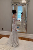 Timeless Bridal Gown Mermaid Off The Shoulder White Lace Long Sleeves Wedding Dresses Elegant Bridal Gowns HZ1214