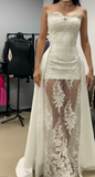 Princess Bridal Dress Sheath Sweetheart Sleeveless Lace White Wedding Dresses Pretty Bridal Gowns HZ1214