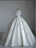 Unique Bridal Gown Ball Gown Sweetheart Satin Sleeveless White Wedding Dresses Modest Bridal Gowns HZ1214