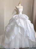 Unique Bridal Gown Ball Gown Sweetheart Tulle Sleeveless White Wedding Dresses Modest Bridal Gowns HZ1214