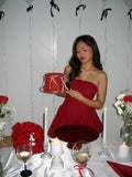 Pretty A Line Strapless Red Satin Short Formal 8th Grade Homecoming Dresses Summer Middle School Hoco Dress 18th Birthday Outfits HZ1214