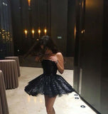 Pretty A line Strapless Sleeveless Black Sequin Short Mini Formal 8th Grade Homecoming Dresses Summer Middle School Hoco Dress Homecoming Outfits HZ1214
