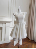 Cute A line Square Neck Short Satin White Formal 8th Grade Homecoming Dresses Summer Middle School Hoco Dress Homecoming Outfits HZ1214