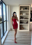 Pretty Sheath Strapless Sleeveless Red Short Mini Formal 8th Grade Homecoming Dresses Summer Middle School Hoco Dress Homecoming Outfits HZ1214