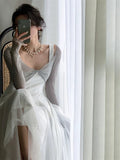 Elegant A Line Square Neck White Chiffon Sleeveless Long Evening Party Gowns Evening Formal Dresses Prom Dress HZ1214