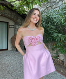 Pretty A Line Sweetheart Sleeveless Pink Satin Short Mini Formal 8th Grade Homecoming Dresses Summer Middle School Hoco Dress Homecoming Outfits HZ1214