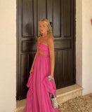Elegant A Line Halter Pink Chiffon Long Prom Dresses Party Dress Summer 22th Birthday Outfits 18th Birthday Dresses HZ1214