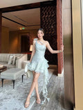 Pretty A Line One Shoulder Light Sky Blue Chiffon Short Mini Formal 8th Grade Homecoming Dresses Summer Middle School Hoco Dress Homecoming Outfits HZ1214