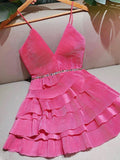 Sexy A Line Spaghetti Straps Pink Sleeveless Mini Short Formal 8th Grade Homecoming Dresses Summer Middle School Hoco Dress Homecoming Outfits Birthday Outfit HZ1214