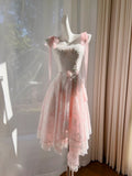 Cute A line Square Neck Lace Pink Formal 8th Grade Homecoming Dresses Summer Middle School Hoco Dress Homecoming Outfits HZ1214