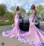 Niulatu Mermaid Prom Dress With Feathers Charming Evening Dress HZ1007