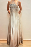 Niulatu Spaghetti Straps Satin Tulle Beaded Prom Dress A Line Party Evening Gown HZ1007